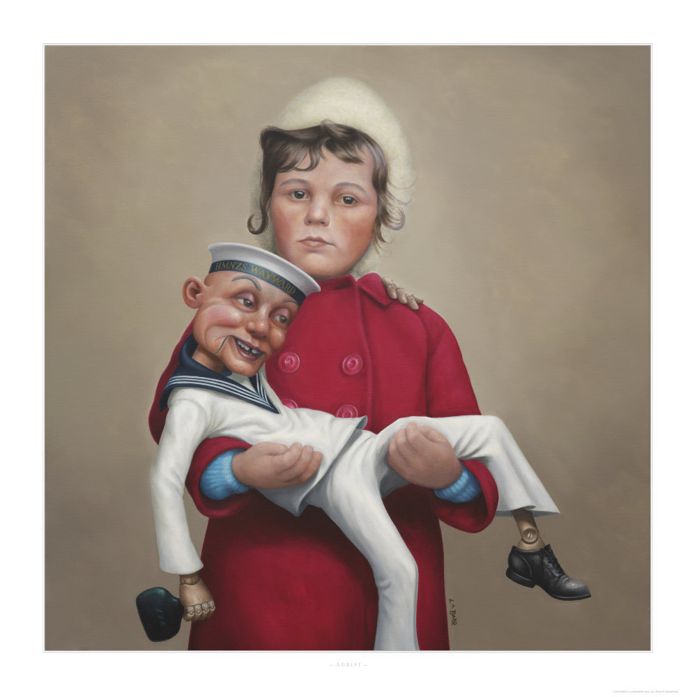 Adrift Child holding a mannequin